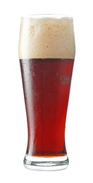 Photo of Glass of dark beer isolated on white