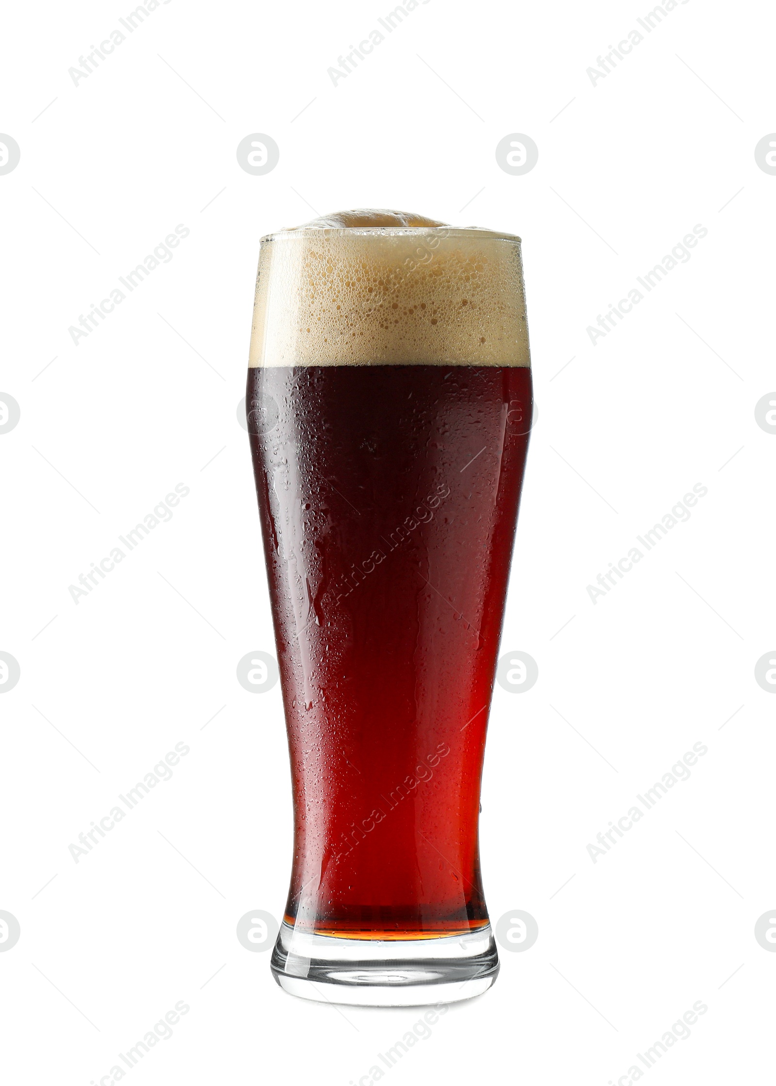 Photo of Glass of dark beer isolated on white