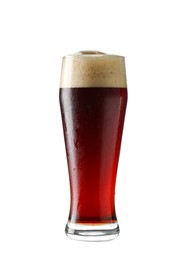 Photo of Glass of dark beer isolated on white