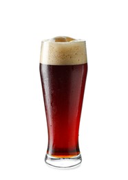 Photo of Glass of dark beer isolated on white