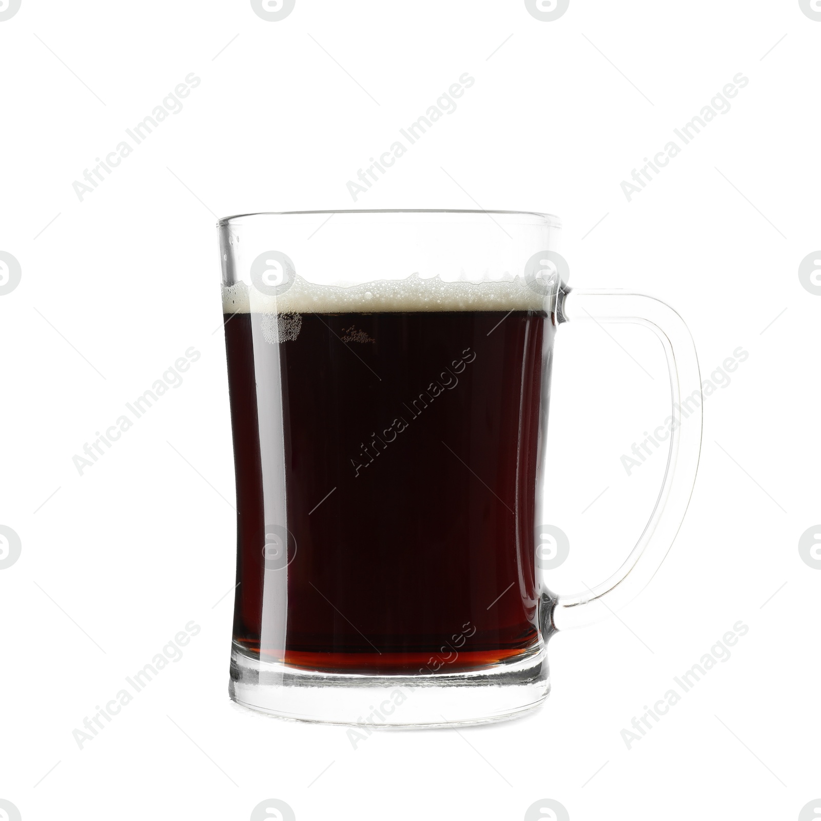 Photo of Glass mug of dark beer isolated on white