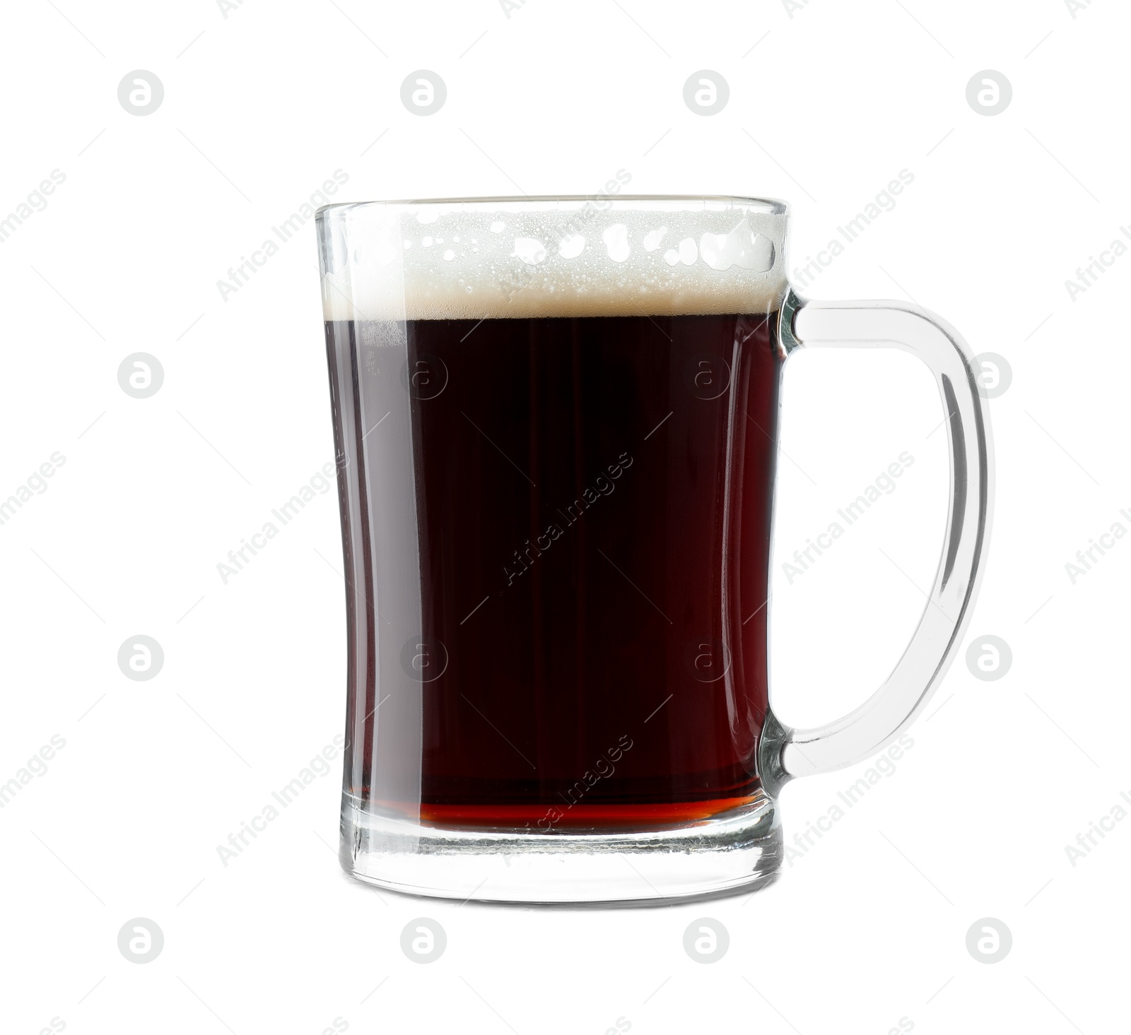 Photo of Glass mug of dark beer isolated on white