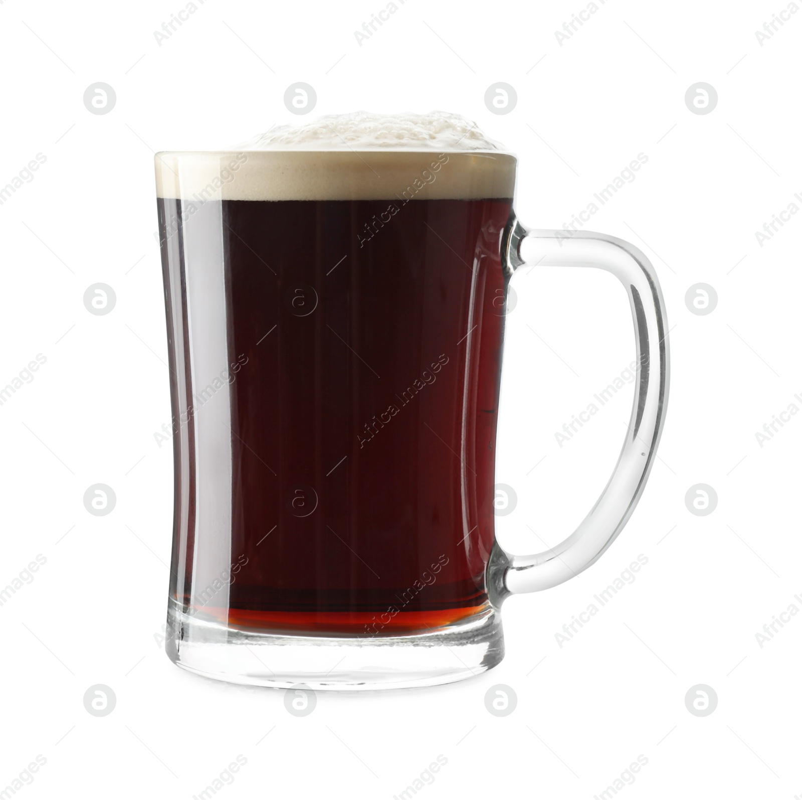 Photo of Glass mug of dark beer isolated on white