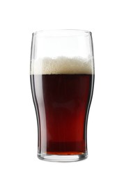 Photo of Glass of dark beer isolated on white