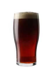 Photo of Glass of dark beer isolated on white