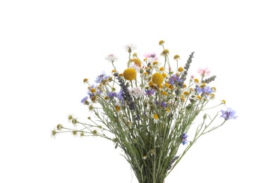 Photo of Bouquet of beautiful wildflowers isolated on white
