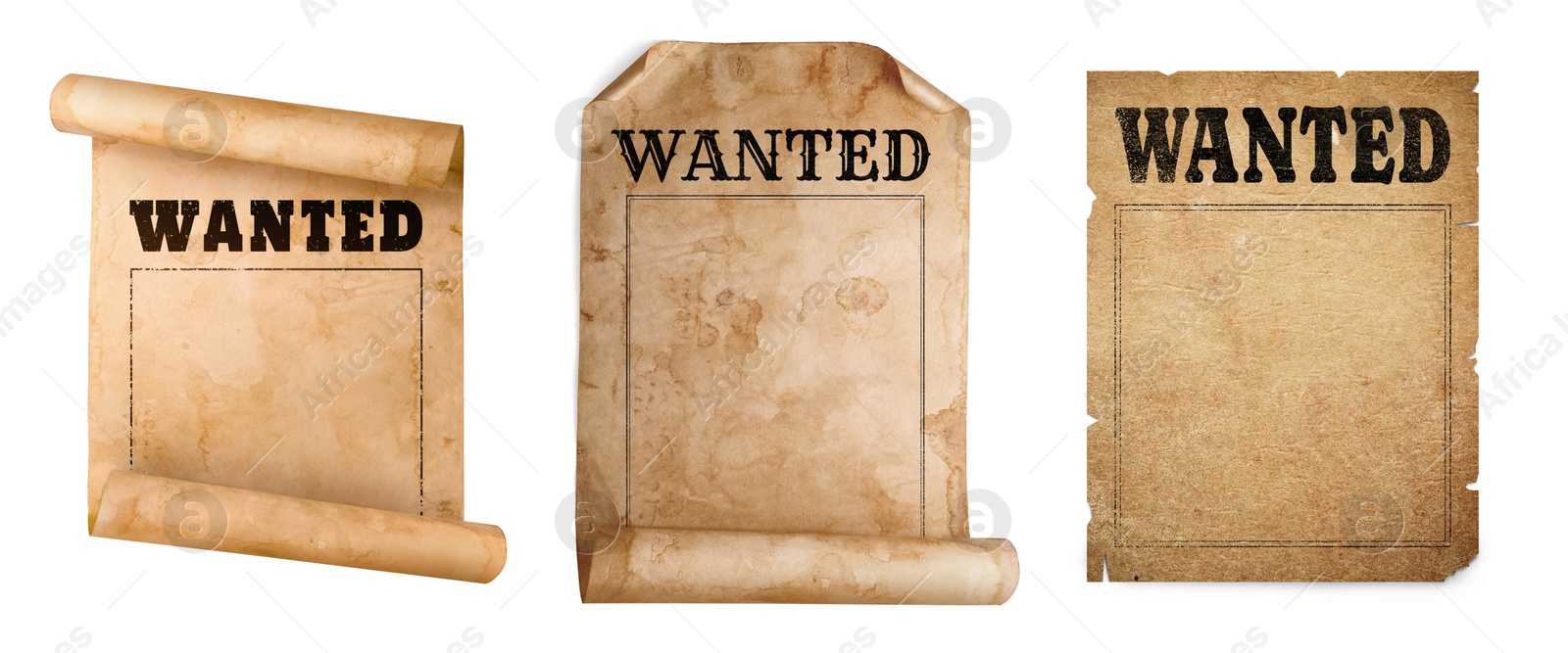 Image of Posters Wanted isolated on white, set. Space for design