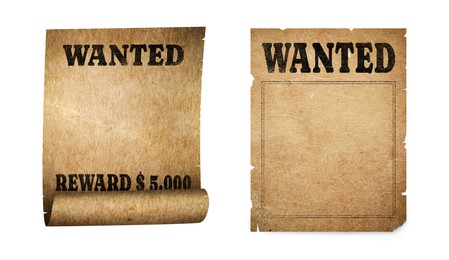 Image of Posters Wanted isolated on white. Space for design