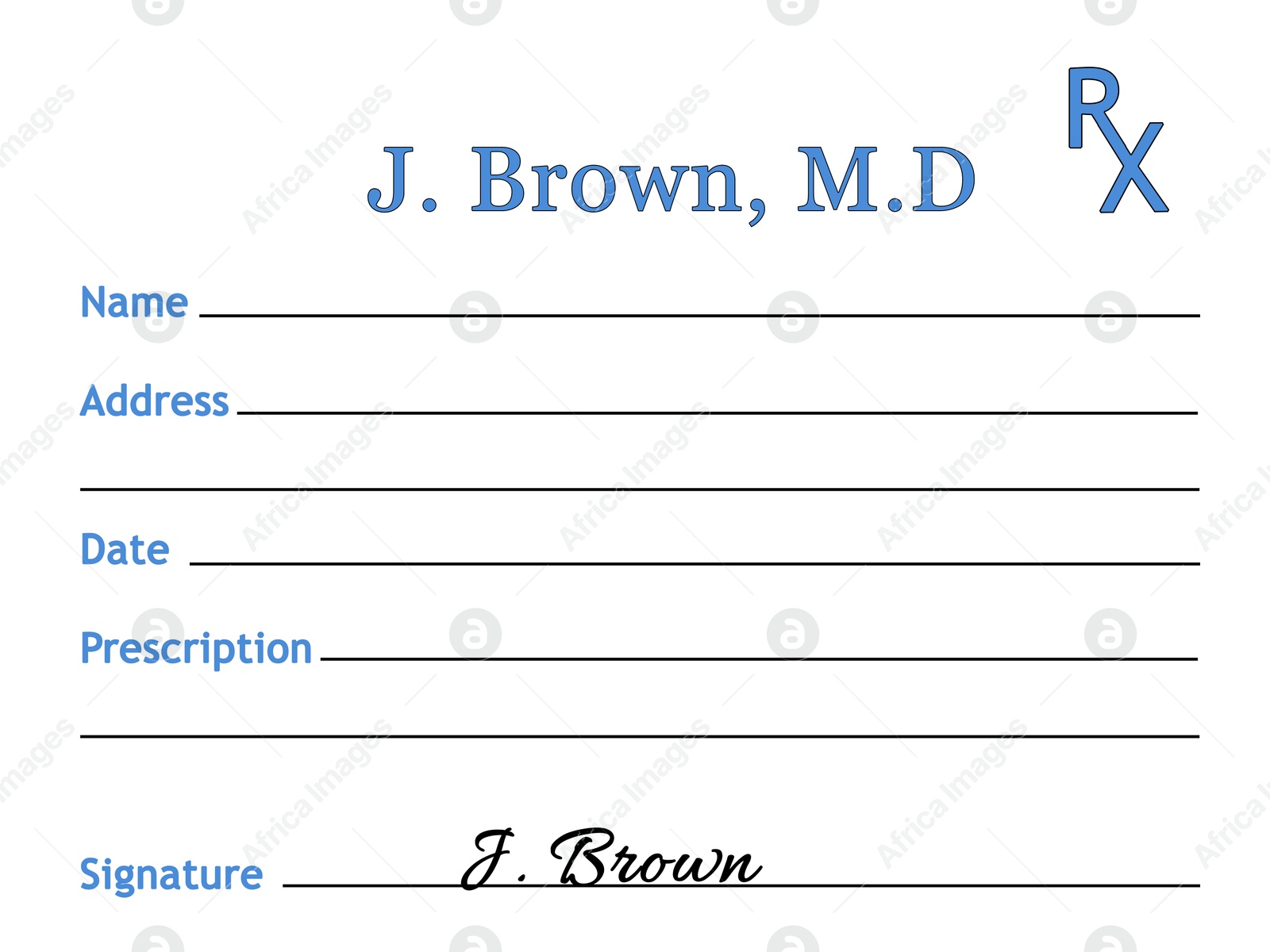 Image of Medical prescription with empty fields, abbreviation RX and signed by doctor