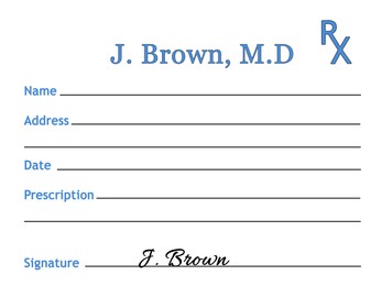 Image of Medical prescription with empty fields, abbreviation RX and signed by doctor