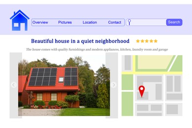 Image of House hunting website with photo and location