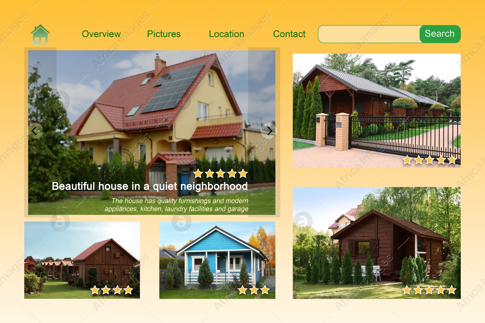 Image of House hunting website with photos of different dwellings