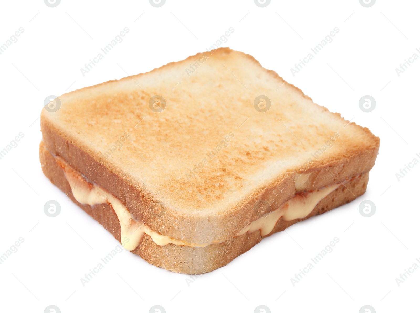 Photo of Piece of toasted bread with melted cheese isolated on white