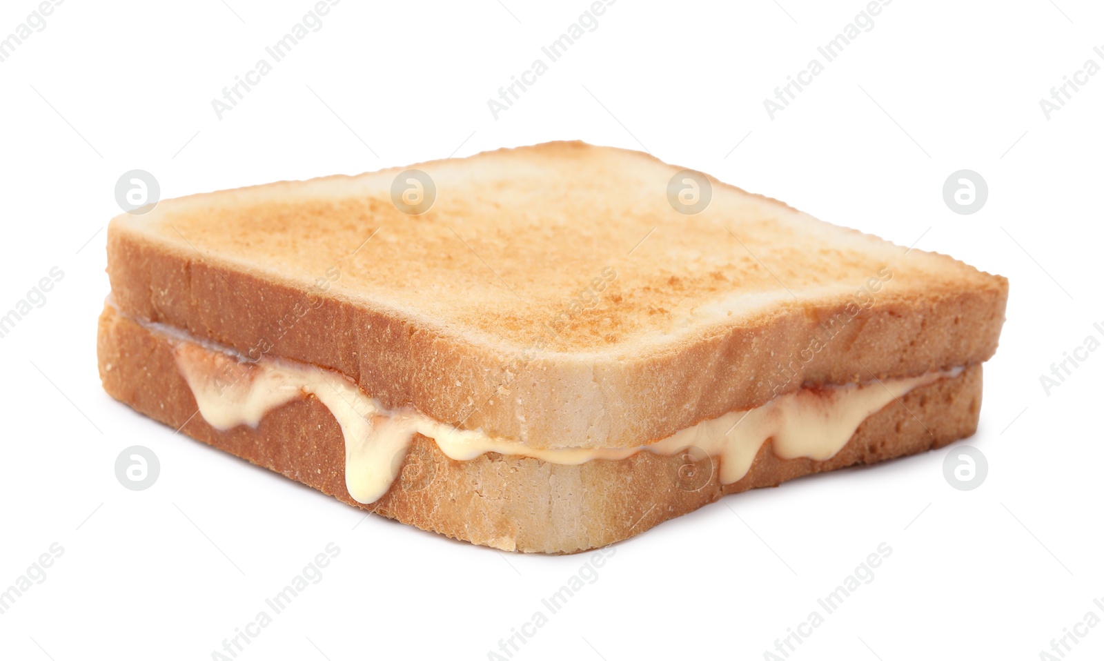 Photo of Piece of toasted bread with melted cheese isolated on white