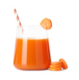 Healthy carrot juice in glass and fresh vegetable isolated on white