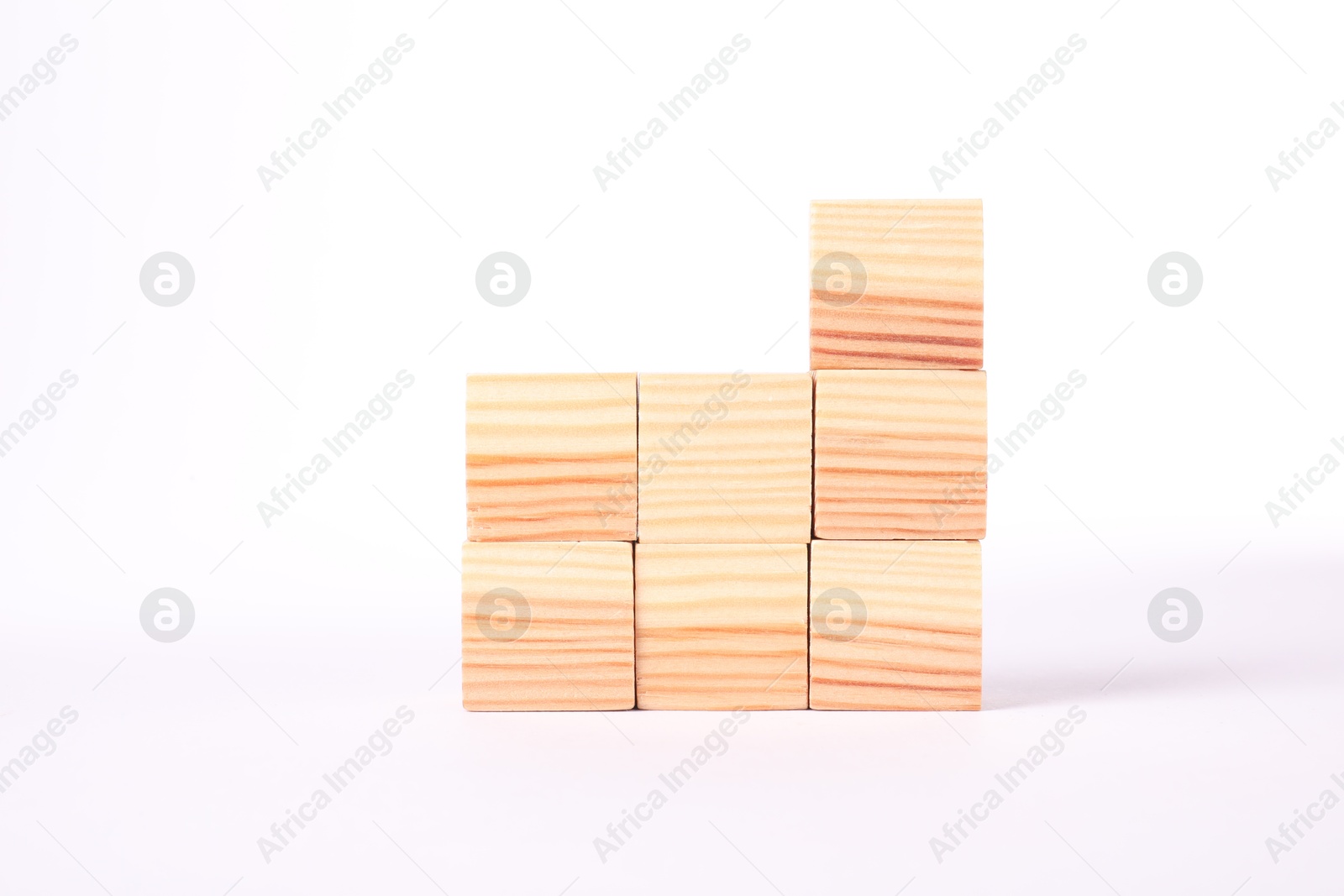 Photo of Many blank wooden cubes isolated on white