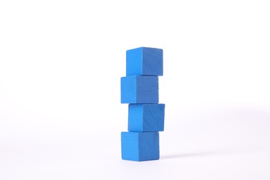 Stack of blue wooden cubes isolated on white