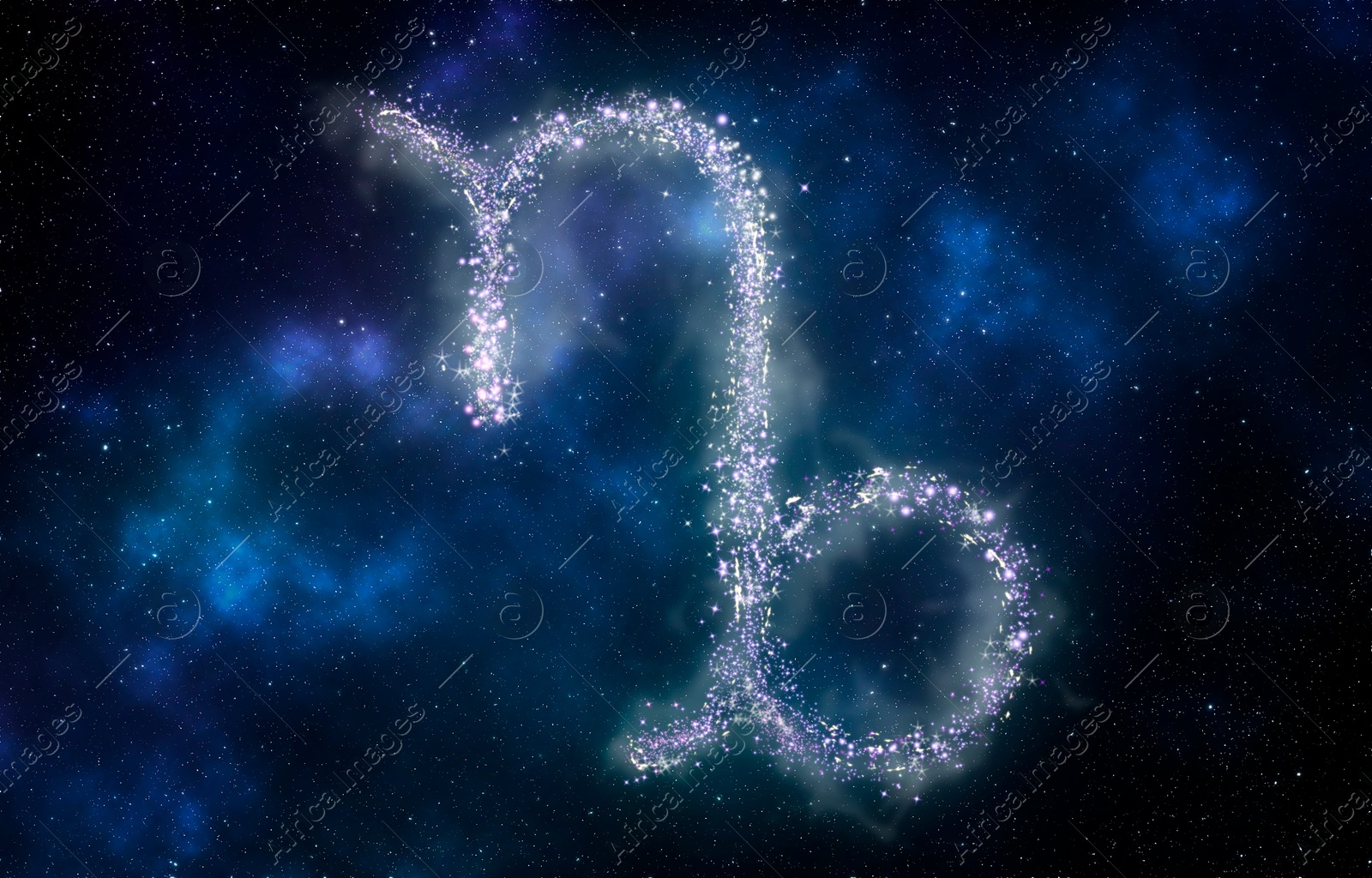 Image of Capricorn zodiac sign made of stars on night sky