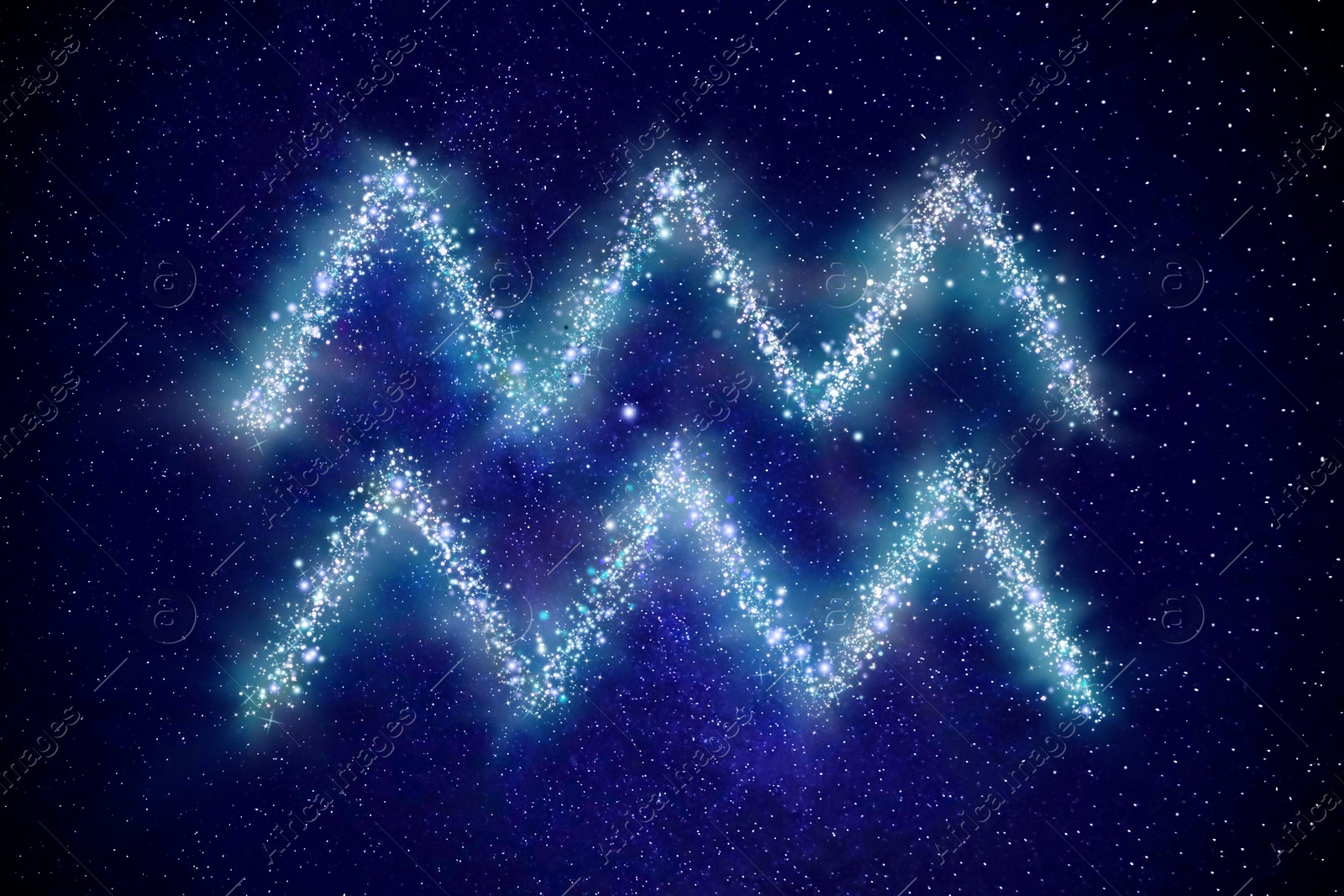 Image of Aquarius zodiac sign made of stars on night sky