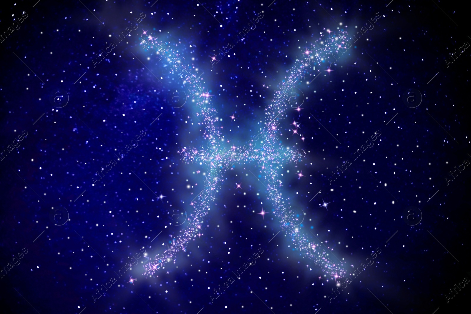 Image of Pisces zodiac sign made of stars on night sky