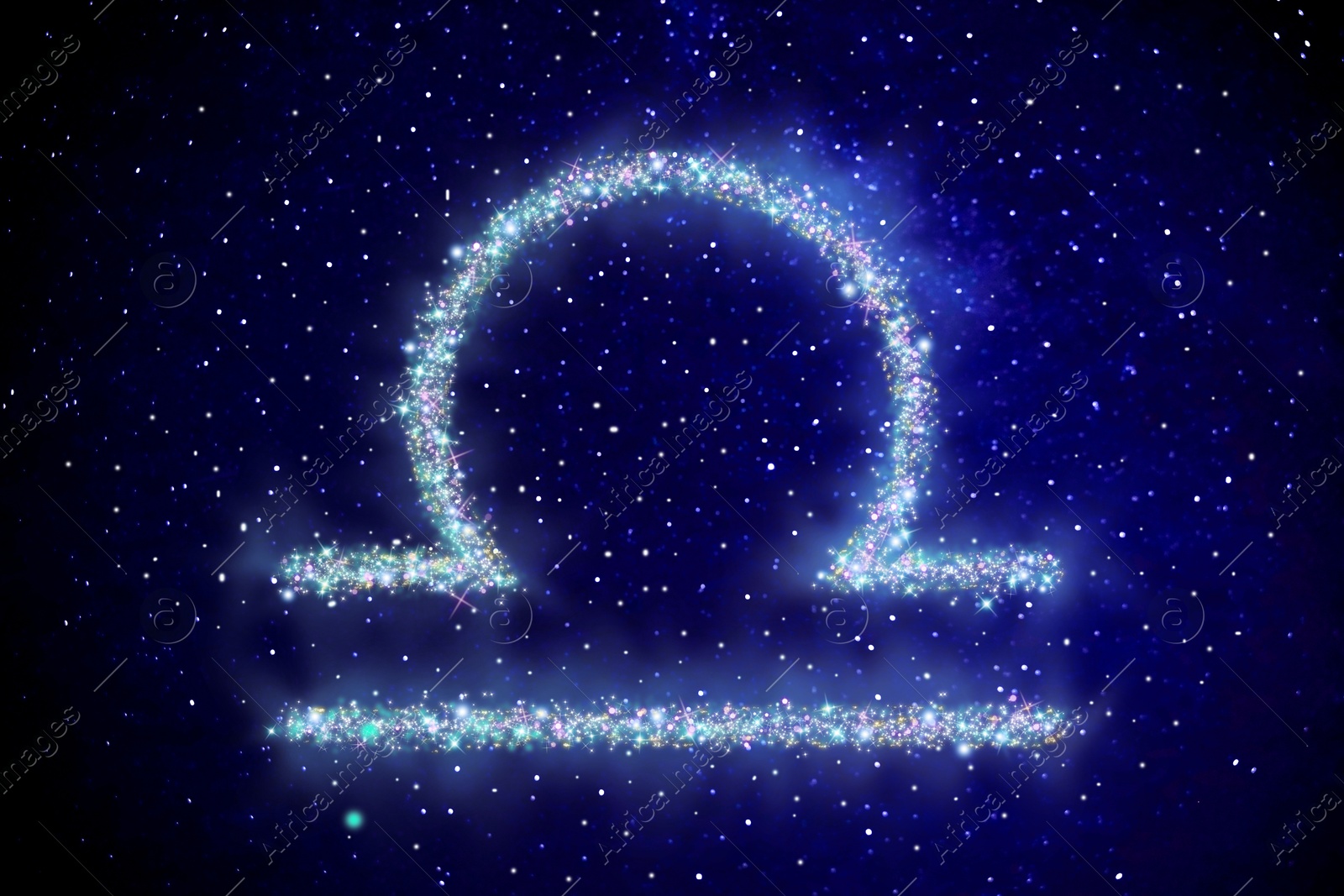 Image of Libra zodiac sign made of stars on night sky