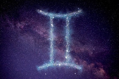 Gemini zodiac sign made of stars on night sky