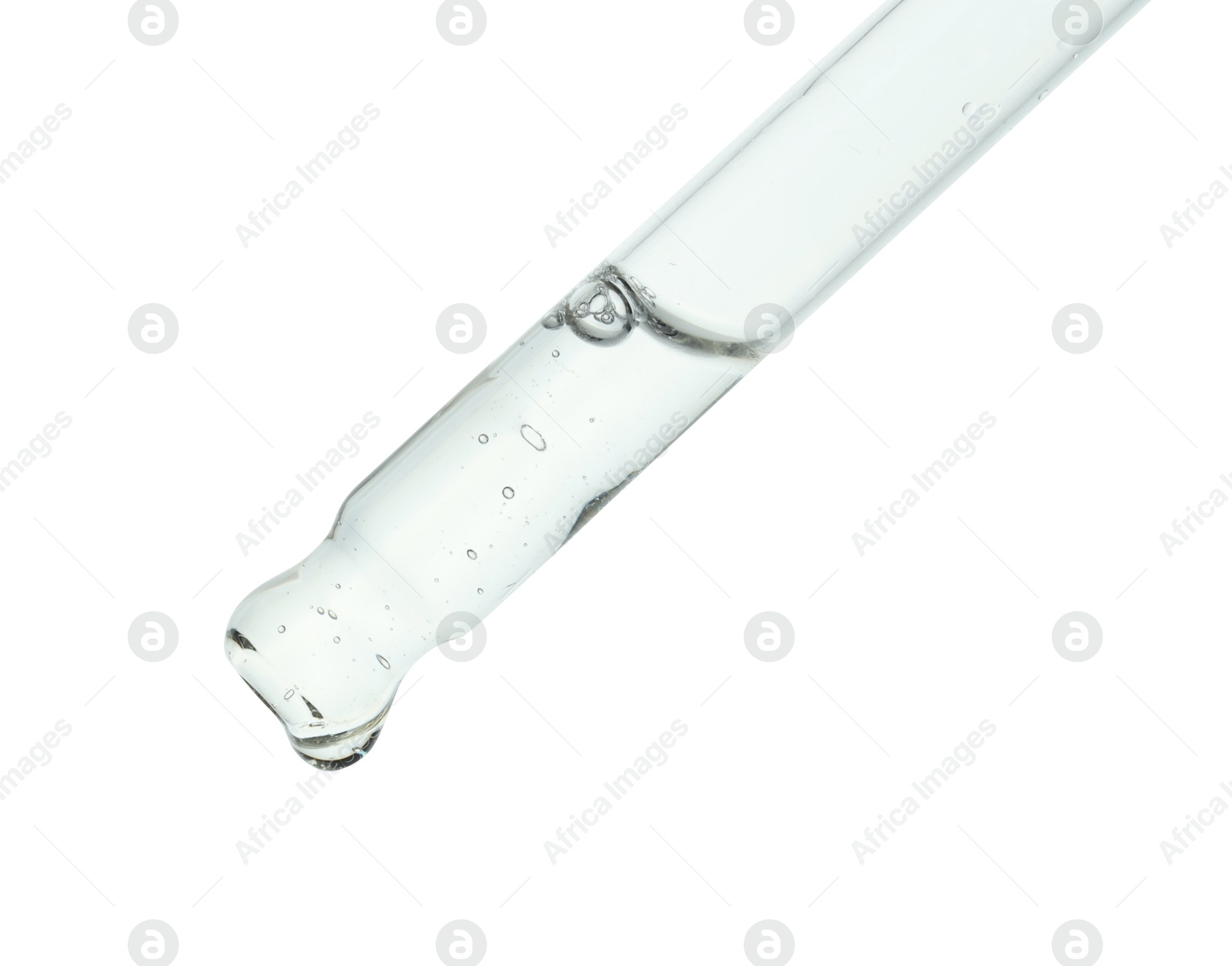 Photo of Pipette with cosmetic serum on white background, closeup