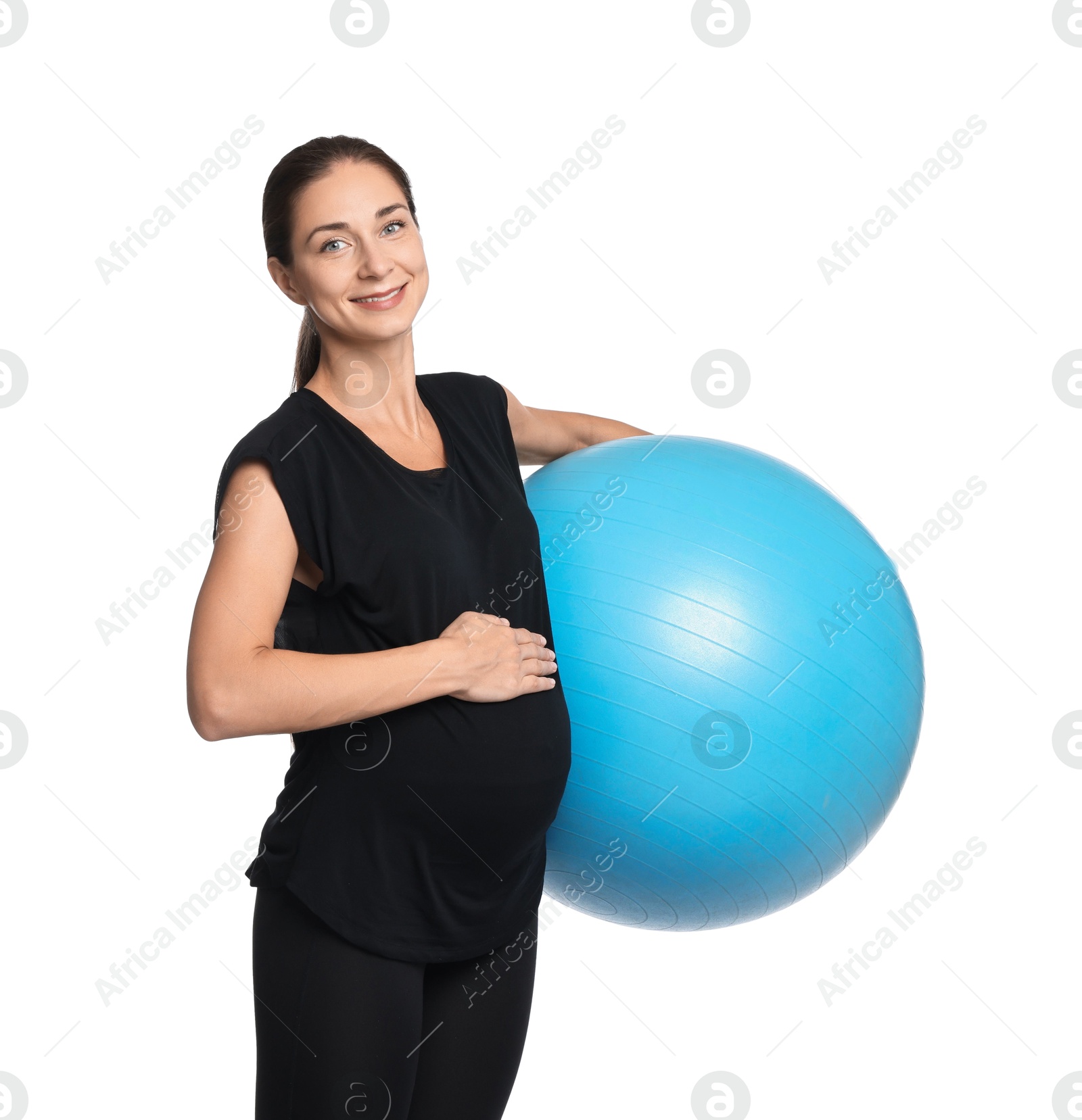 Photo of Beautiful pregnant woman with fitball isolated on white