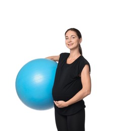 Photo of Beautiful pregnant woman with fitball isolated on white