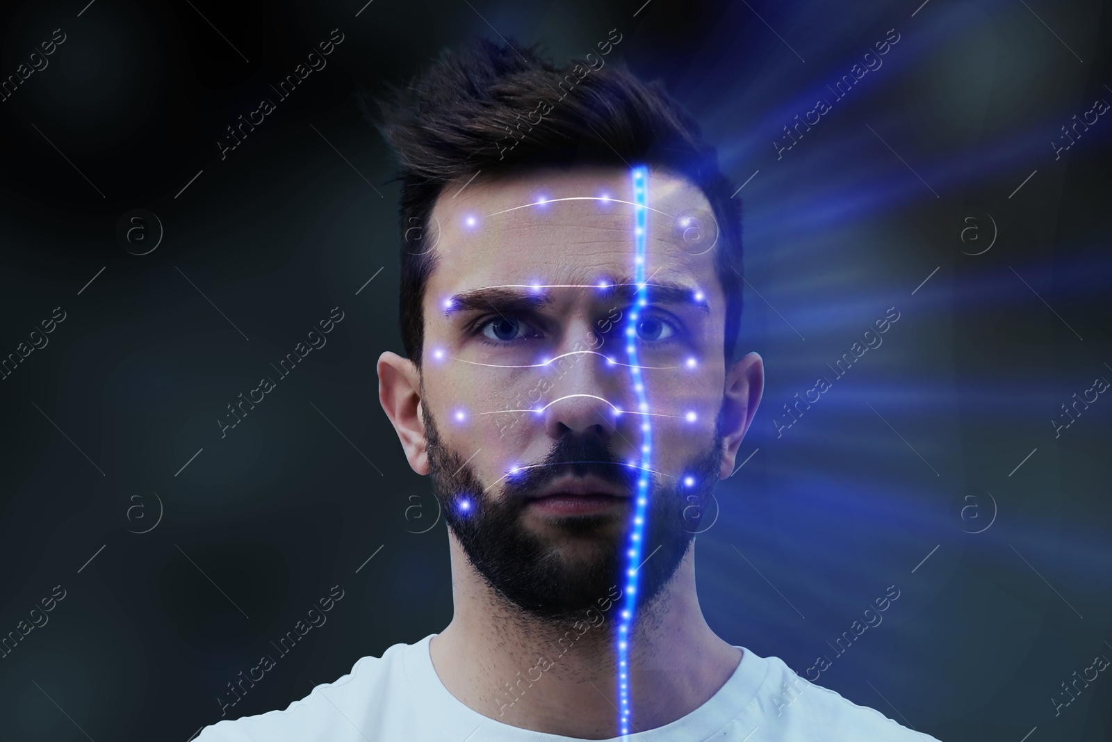 Image of Facial recognition system. Scanning man's face for authentication