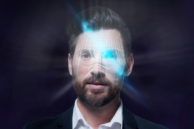 Image of Facial recognition system. Scanning man's face for authentication