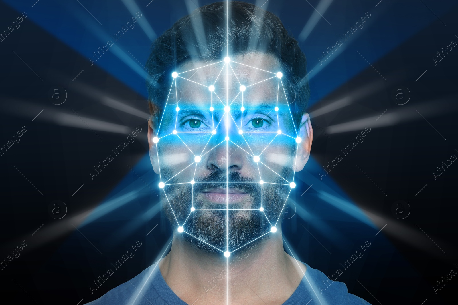 Image of Facial recognition system. Scanning man's face for authentication