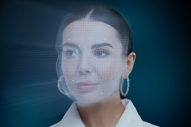 Image of Facial recognition system. Scanning woman's face for authentication