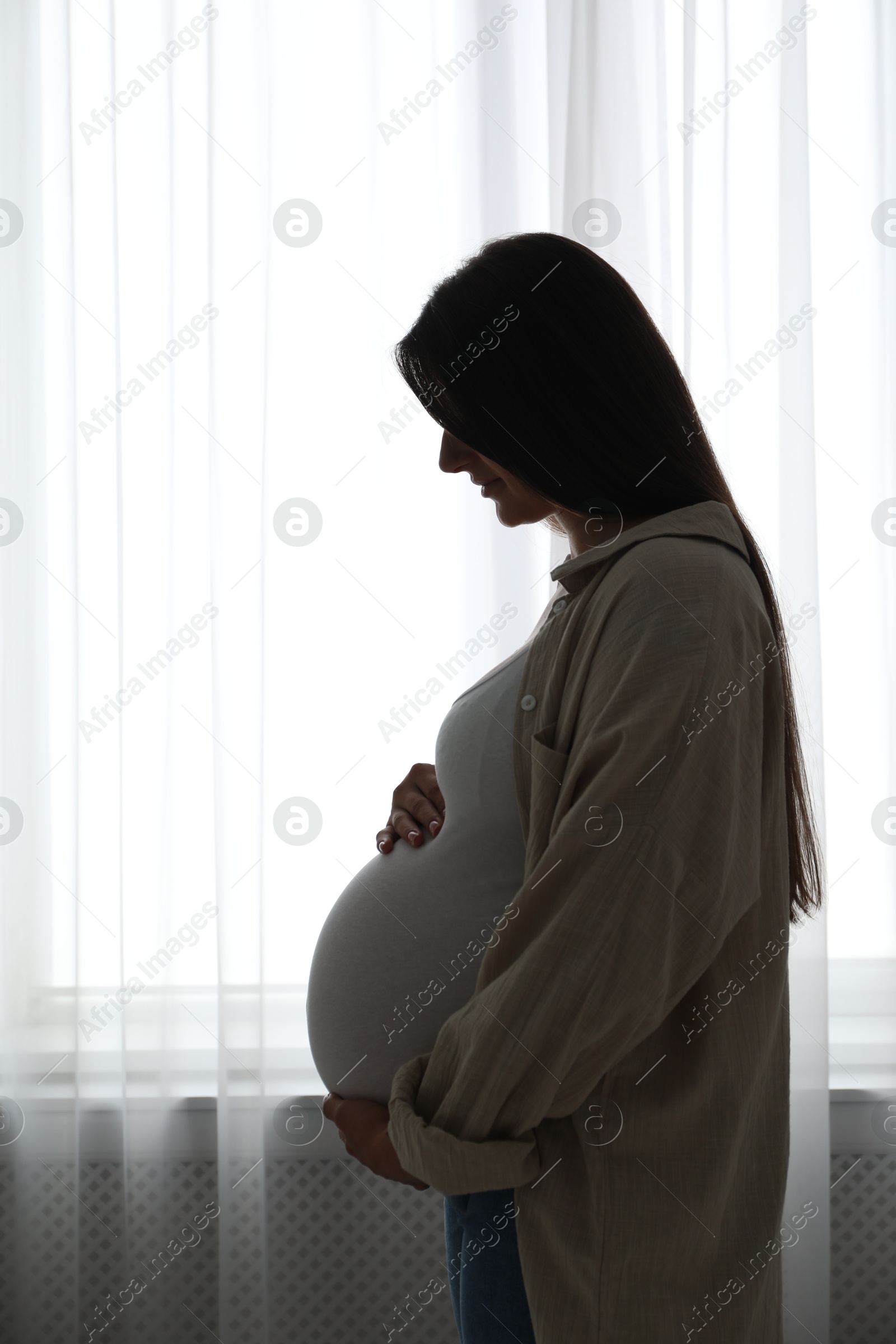 Photo of Portrait of beautiful pregnant woman at home