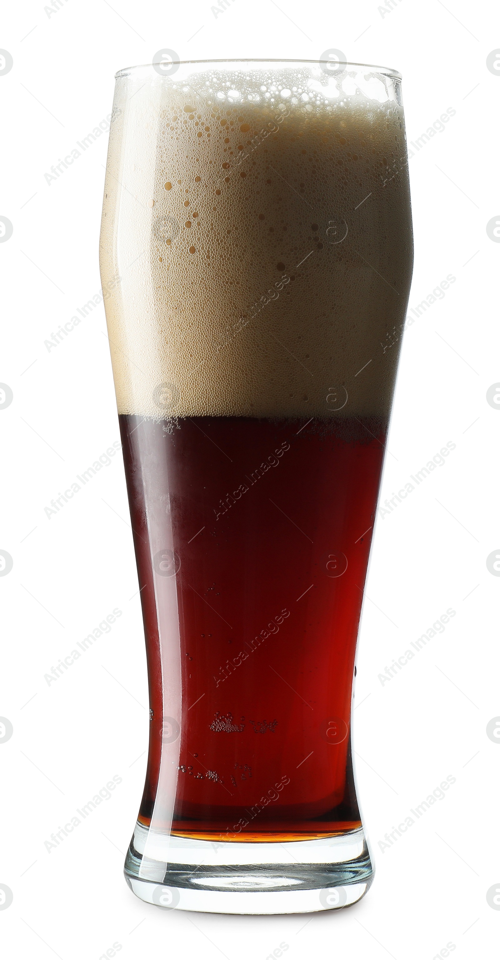 Photo of Glass of dark beer isolated on white