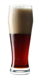 Photo of Glass of dark beer isolated on white