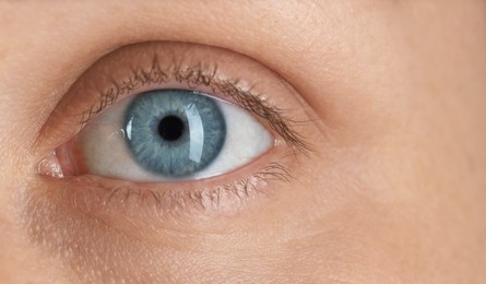 Woman with beautiful blue eyes, macro photo