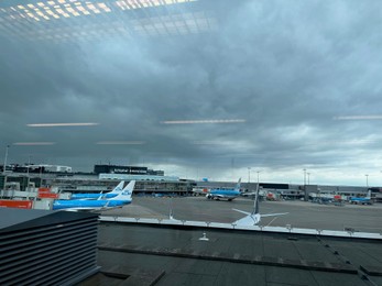 Haarlemmermeer, Netherlands - July 3, 2024: Modern airplanes in Amsterdam Airport Schiphol