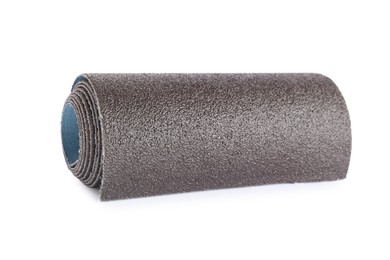 Photo of Rolled sheet of sandpaper isolated on white