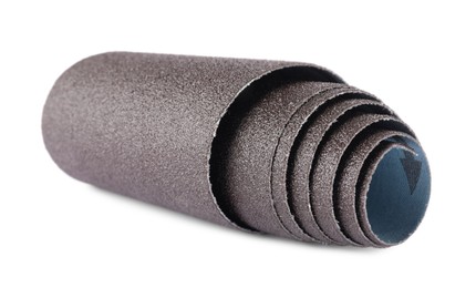 Rolled sheet of sandpaper isolated on white