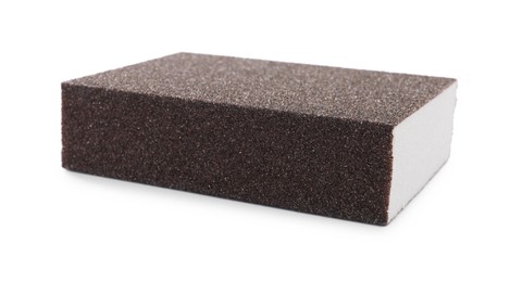 Photo of One coarse sandpaper sponge isolated on white