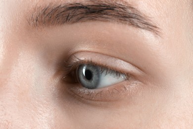 Woman with beautiful blue eyes, macro photo