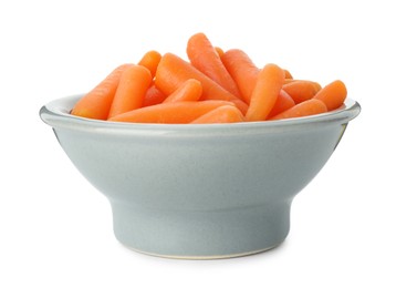 Baby carrots in bowl isolated on white