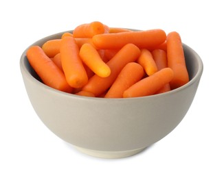 Photo of Baby carrots in bowl isolated on white