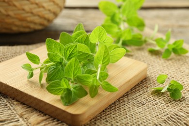 Sprigs of fresh green oregano on table, closeup