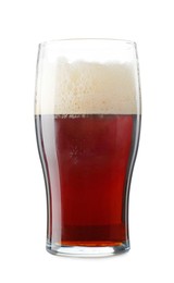 Photo of Glass of dark beer isolated on white