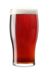 Photo of Glass of dark beer isolated on white