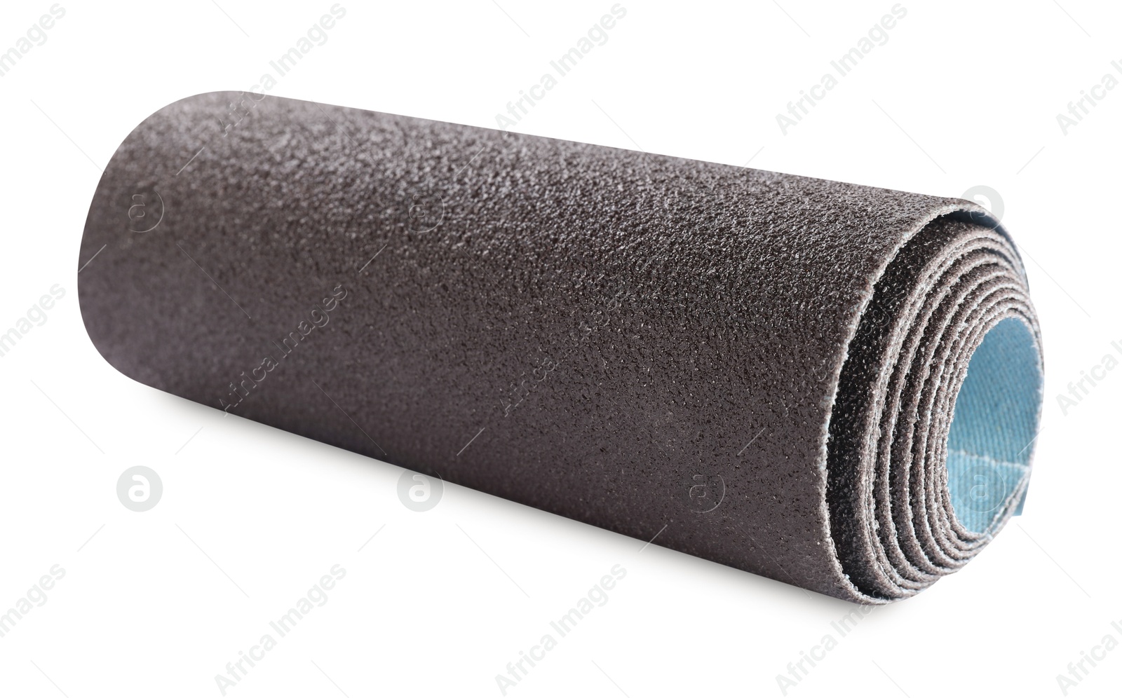 Photo of Rolled sheet of sandpaper isolated on white