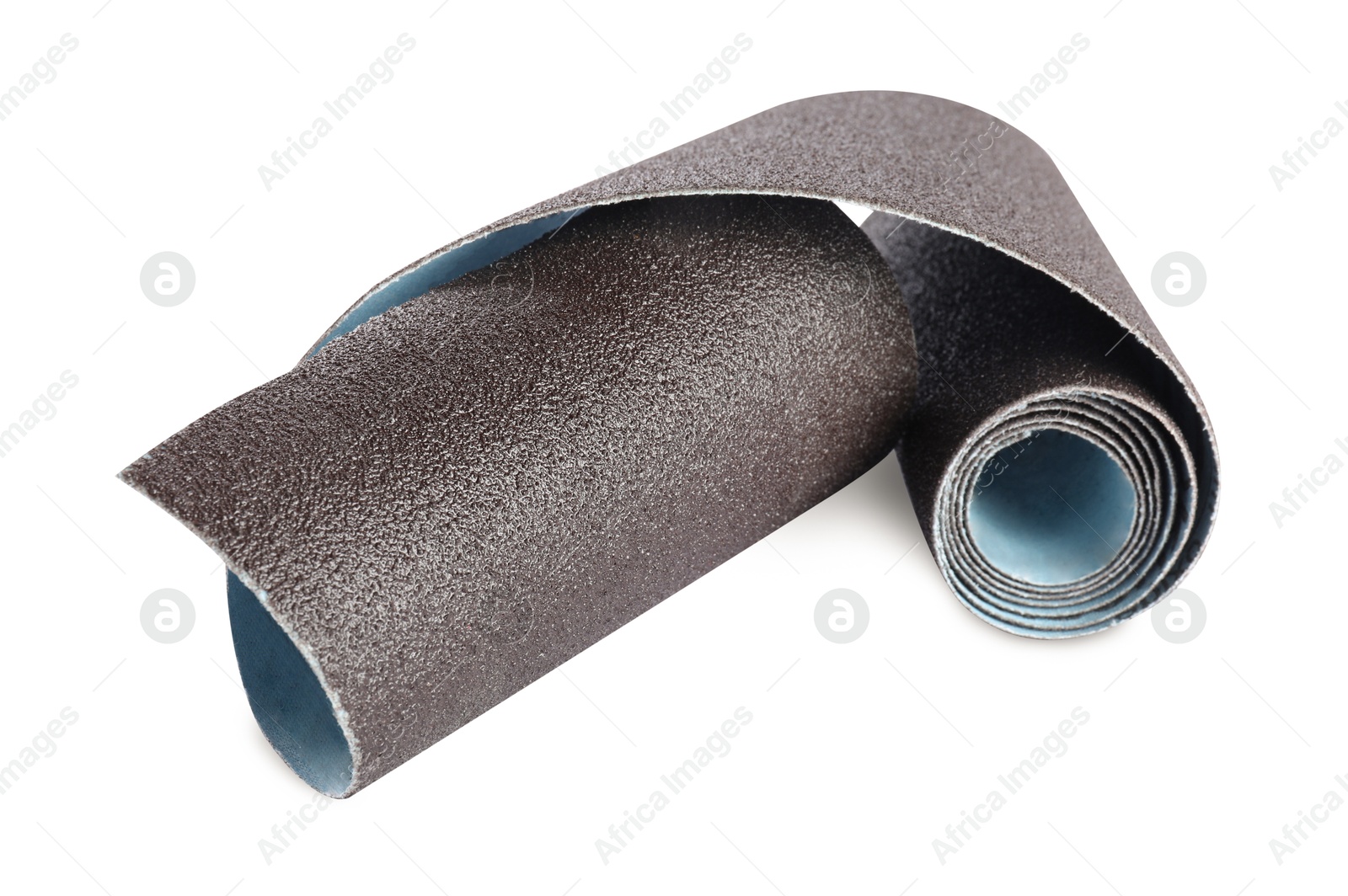 Photo of Rolled sheet of sandpaper isolated on white