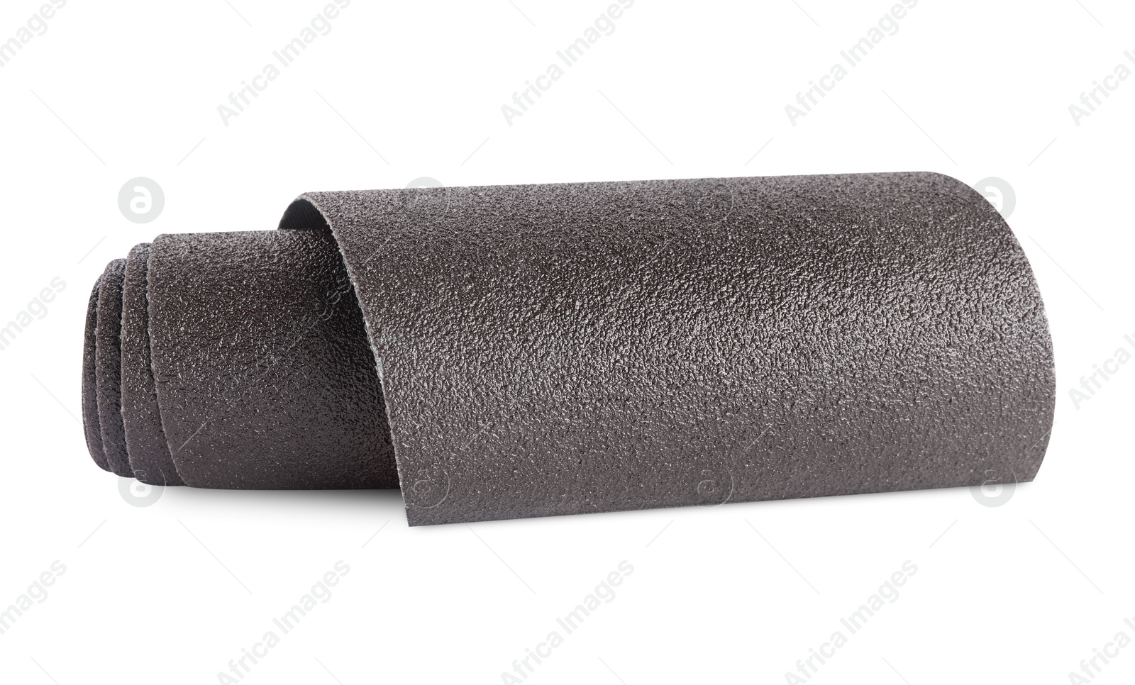 Photo of Rolled sheet of sandpaper isolated on white